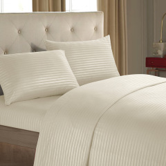 Damask Stripe Bed Set with Flat Sheet Fitted Sheet Pillowcases