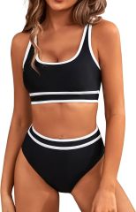 Women's High Waisted Bikini Sets Two Piece Swimsuits Color Block High Cut Bathing Suits