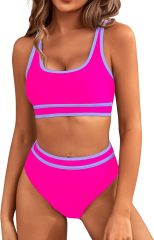 Women's High Waisted Bikini Sets Two Piece Swimsuits Color Block High Cut Bathing Suits