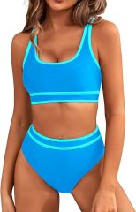Women's High Waisted Bikini Sets Two Piece Swimsuits Color Block High Cut Bathing Suits