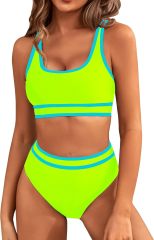 Women's High Waisted Bikini Sets Two Piece Swimsuits Color Block High Cut Bathing Suits