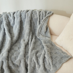 Checkered Fleece Throw Blanket Soft Cozy Jacquard Blanket for Couch