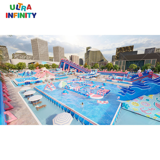 Land water park customized inflatable amusement kids play inflatable water slide pool park