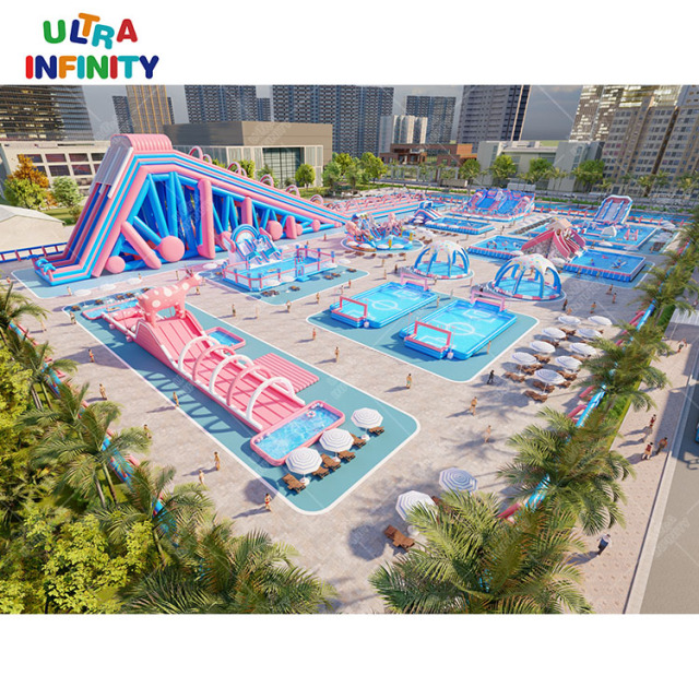 Land water park customized inflatable amusement kids play inflatable water slide pool park