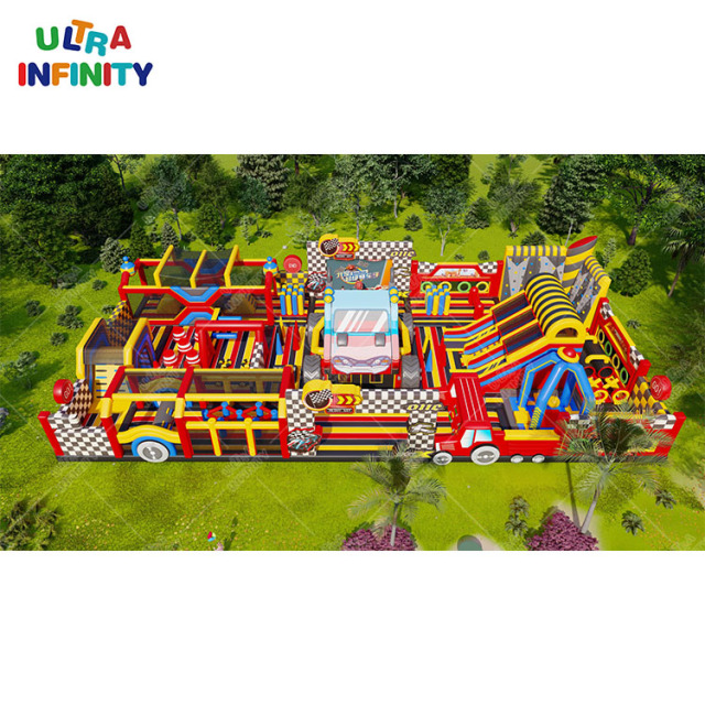 Karting Shape Inflatable Theme Park Playground Games Inflatable Obstacle Course Sports Park