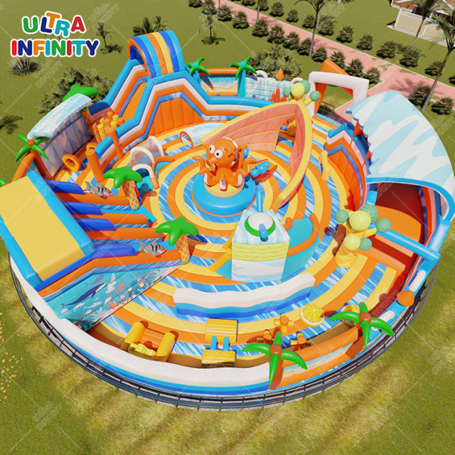 Kids Inflatable Fun Park Ocean Theme Park Octopus Slide Giant Double Slide