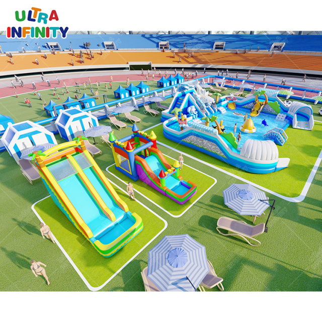 Inflatable Amusement Park Movable Land Water Swimming Pool Inflatable Slide Water Park Design