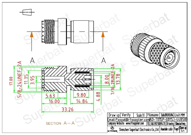 TNC Plug Male to UHF Jack Female Adapter Straight