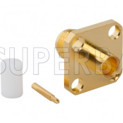 SMA Straight Solder Reverse Polarized Female Jack 4 Hole Flange Connector for .141 Semi-Rigid Cable
