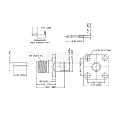 SMA Straight Solder Reverse Polarized Female Jack 4 Hole Flange Connector for .141 Semi-Rigid Cable