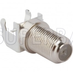75 Ohm F Type Jack Female Right Angle PCB Mount RF Connector with Post Terminal