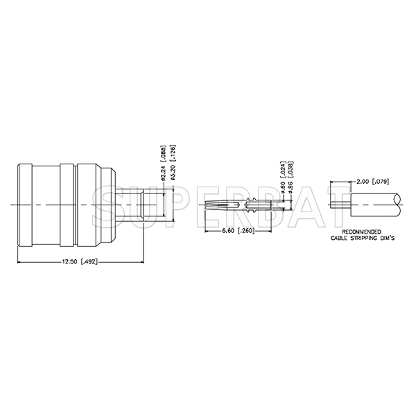 SMB Plug (female socket) Solder Coaxial Connector 50 Ohm for 0.086" Semi-Rigid Coaxial Cable