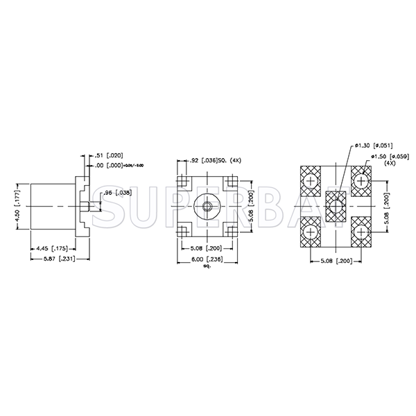 Superbat 50 Ohm MCX Jack Female PCB Post Terminal four Stud Surface Mount Connector