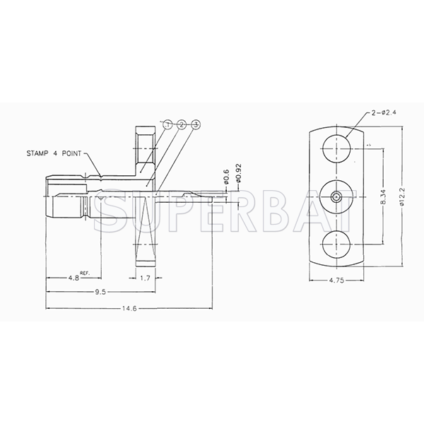 Superbat SMB Jack (male pin) Straight 2 Hole Flange Bulkhead Solder Cup 50 Ohm