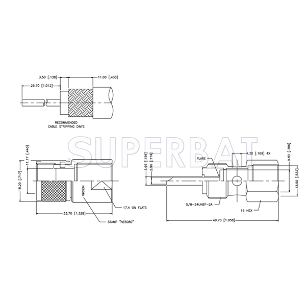 Superbat 50 Ohm UHF Straight Plug PL259 Connector With Solder Cup