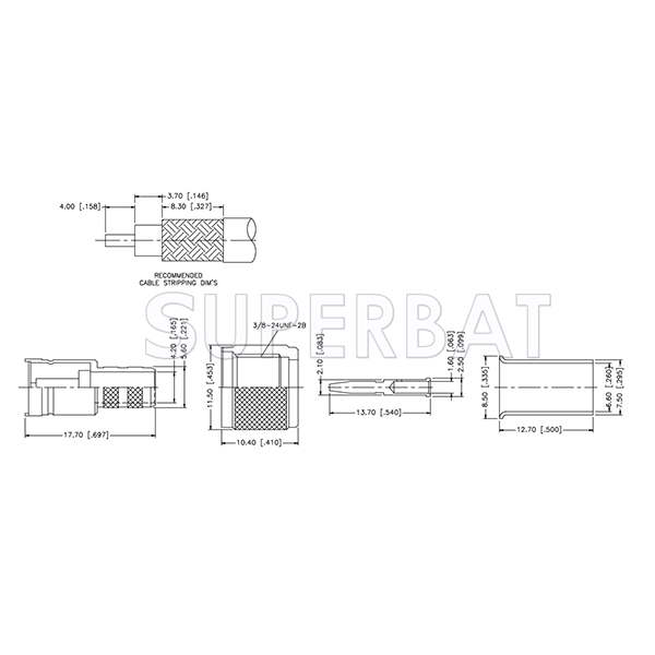 Superbat Mini-UHF Plug Crimp Connector for LMR-240 Coaxial Cable 50 Ohm