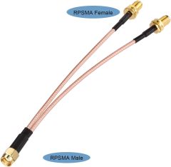 SUPERBAT RPSMA Coax Splitter Cable RP-SMA Plug to Dual RP-SMA Bulkhead Jack Cable 50ohm 6" for WiFi Antenna Router Security IP Camera Monitor Mini PCIE Card etc.