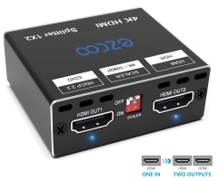 EZCOO 4K60 HDMI Splitter 1X2, Dolby Vision HDR, scaler output from 4K to 1080P, EDID Setting, Mini size,