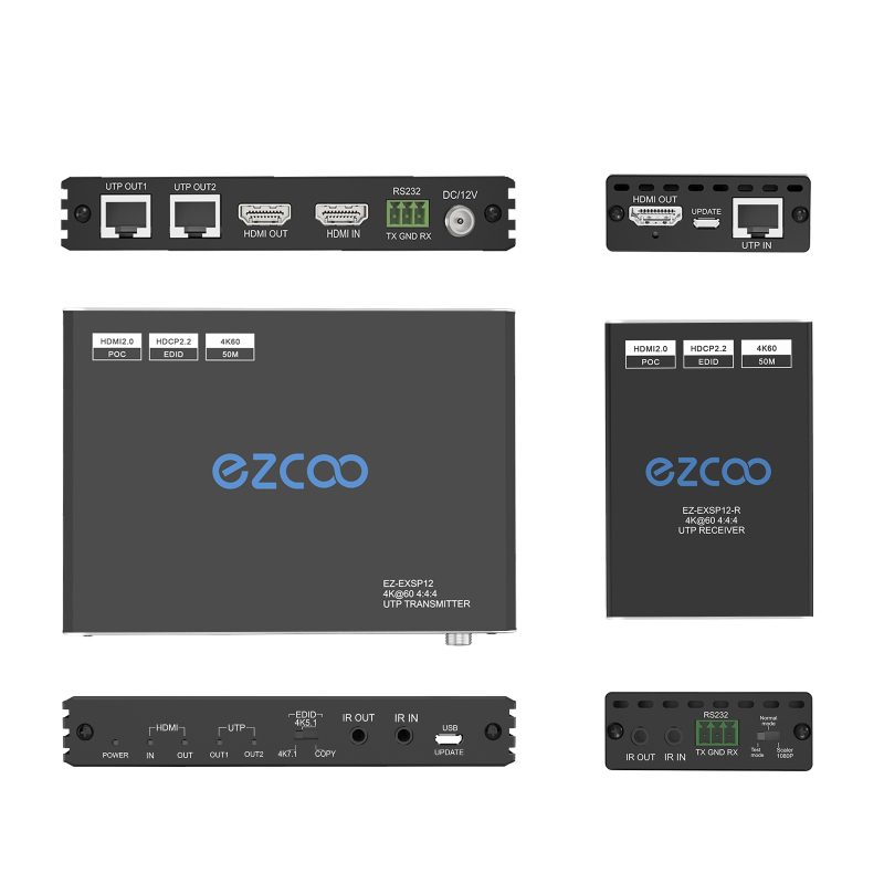 4K HDMI splitter extender 1 in 2 out over cat5/6 up to 50m/165ft.HDCP2.2/PoE/EDID Management,Two-way IR Down scaling