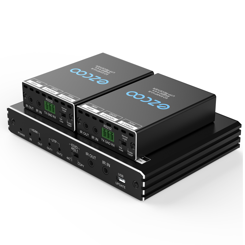 4K HDMI splitter extender 1 in 2 out over cat5/6 up to 50m/165ft.HDCP2.2/PoE/EDID Management,Two-way IR Down scaling