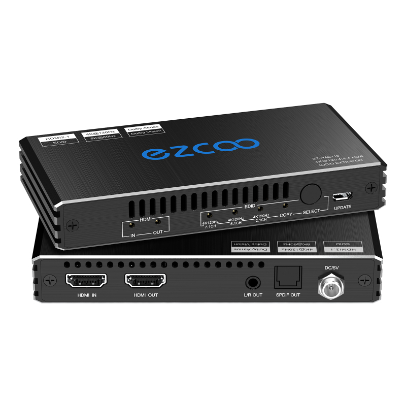 EZCOO 4K@120Hz HDMI 2.1 Audio Extractor Audio Converter,HDMI to HDMI,SPDIF Optical 7.1/5.1CH,Stereo 3.5mm,Supports VRR,CEC,Dolby Digital Audio De-embe