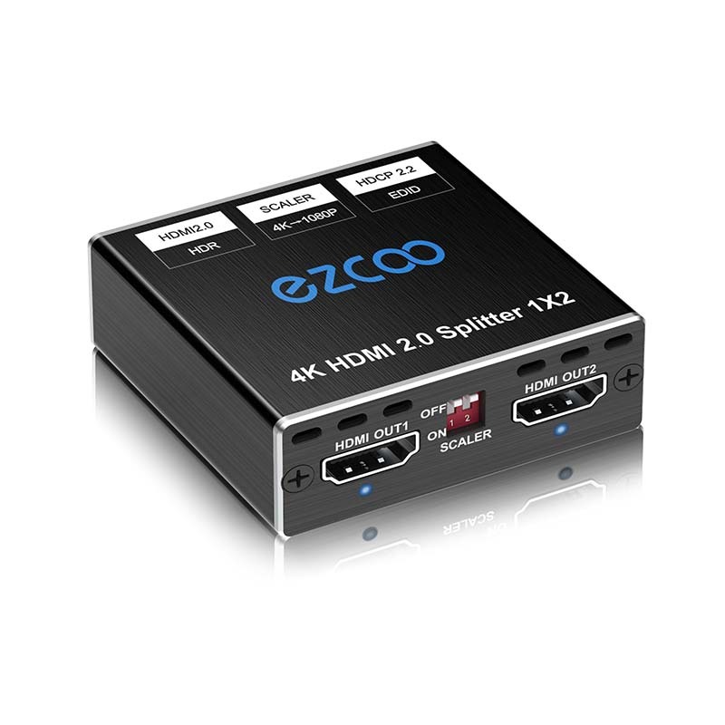 EZCOO 4K60 HDMI Splitter 1X2, Dolby Vision HDR, scaler output from 4K to 1080P, EDID Setting, Mini size,