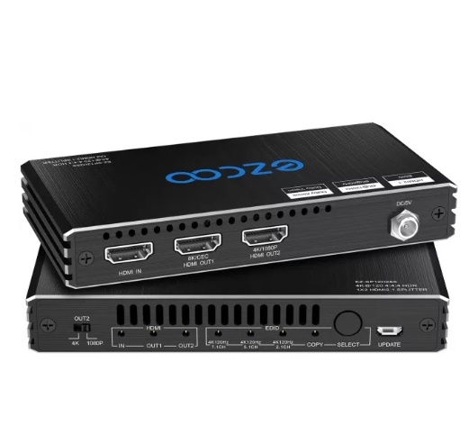 EZCOO 8K@60Hz 4K@120Hz HDMI 2.1 Splitter 1x2,48Gbps,Supports Soundbar,HDCP 2.2,HDCP 2.3 Bypass,Duplicate/Mirror,EDID,Copy,Downscale, HDR,Dolby Vision 
