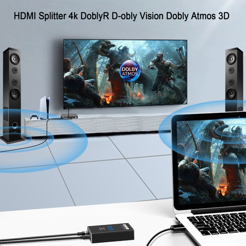 4K HDMI splitter extender 1 in 2 out over cat5/6 up to 50m/165ft.HDCP2.2/PoE/EDID Management,Two-way IR Down scaling