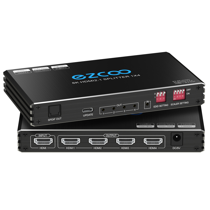 4K 120Hz HDMI 2.1 Splitter 1X4 Audio Extractor VRR ALLM HDCP2.3 HDR10+ CEC SPDIF Optical 5.1CH Audio EDID Scaler 4K 1080P HDMI Splitter 8K 1 IN 4 OUT