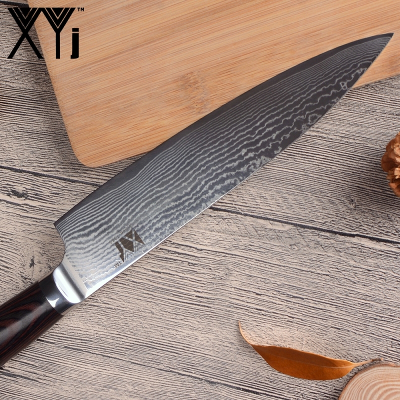 XYj Brand Damascus Kitchen Knives 5 Pcs Set High Quality 73 Layers VG10 Japanese Steel Blade Color Wood Handle Cooking Knives