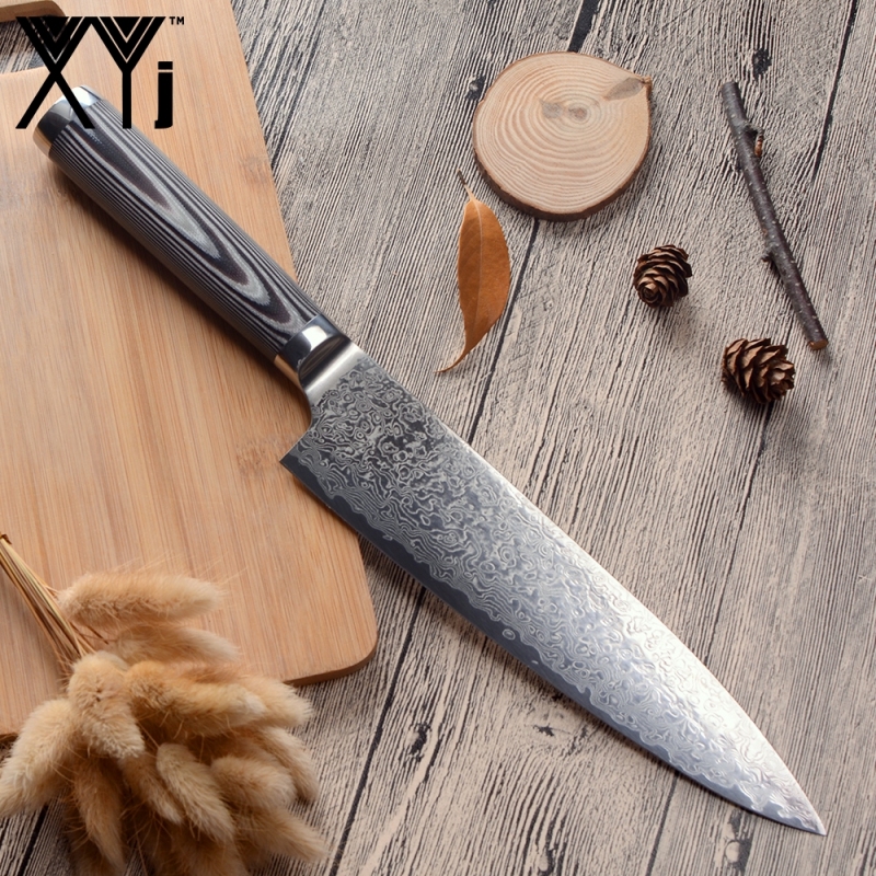 XYj Professional Damascus Chef Knife Kitchen Knife AUS-10 Super Steel Core Pattern Blade G10 Handle