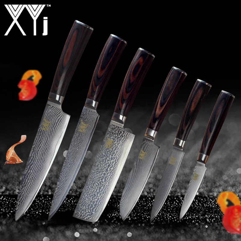 Professional Damascus Kitchen Knife Set by XYj with 73 Layers Damascus Steel and VG10 Core, Ergonomic Pakka Wood Handle