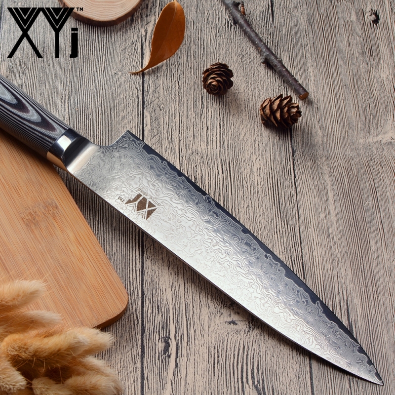 XYj Professional Damascus Chef Knife Kitchen Knife AUS-10 Super Steel Core Pattern Blade G10 Handle