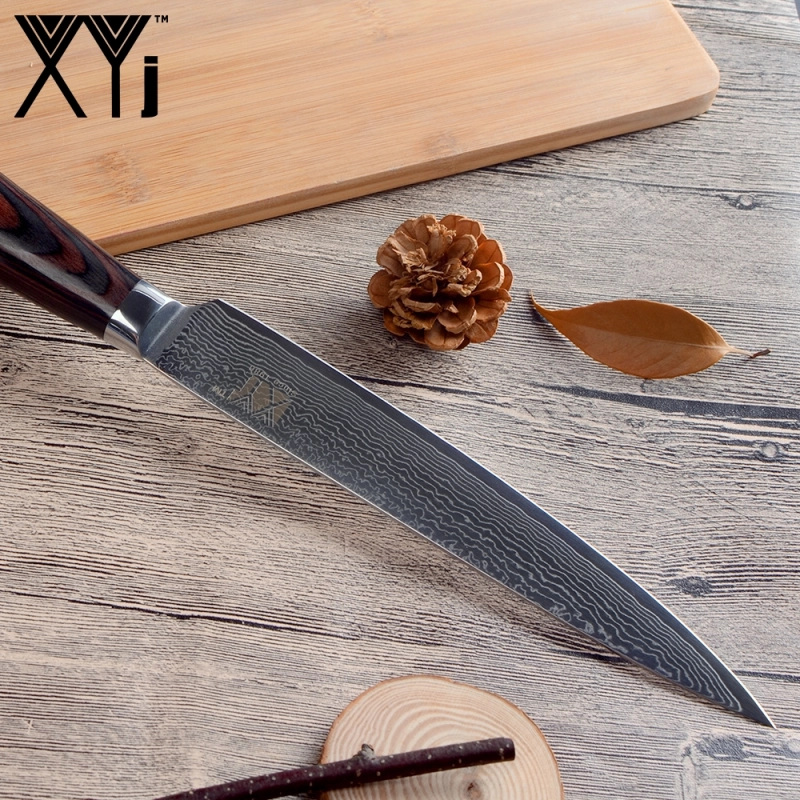 XYj Kitchen Knives 8 inch Damascus Steel Slicing Knife Lightweight Effort Color Wood Handle Double Steel Head Kitchen Tools