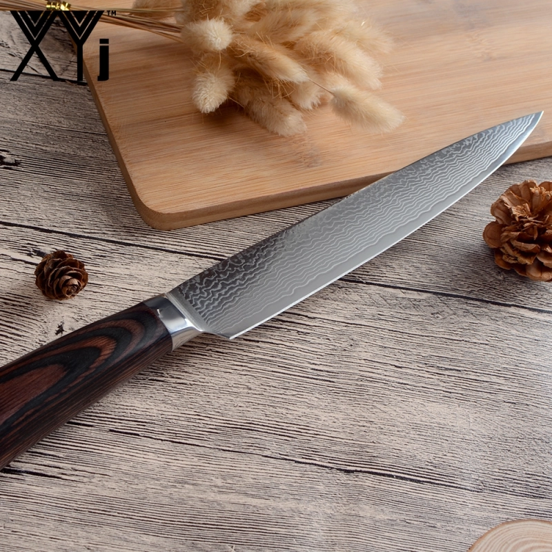 XYj Kitchen Knives 8 inch Damascus Steel Slicing Knife Lightweight Effort Color Wood Handle Double Steel Head Kitchen Tools