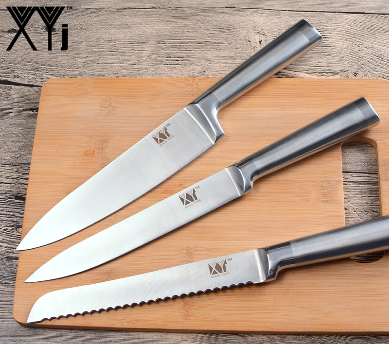 XYj 3PCS Set Stainless Steel Kitchen Knives Straight Handle Chef Knife Bread Knife Slicing Knife