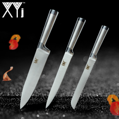 XYj 3PCS Set Stainless Steel Kitchen Knives Straight Handle Chef Knife Bread Knife Slicing Knife