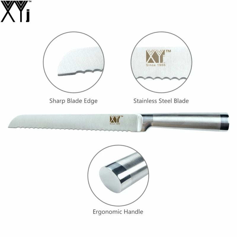 XYj 3PCS Set Stainless Steel Kitchen Knives Straight Handle Chef Knife Bread Knife Slicing Knife