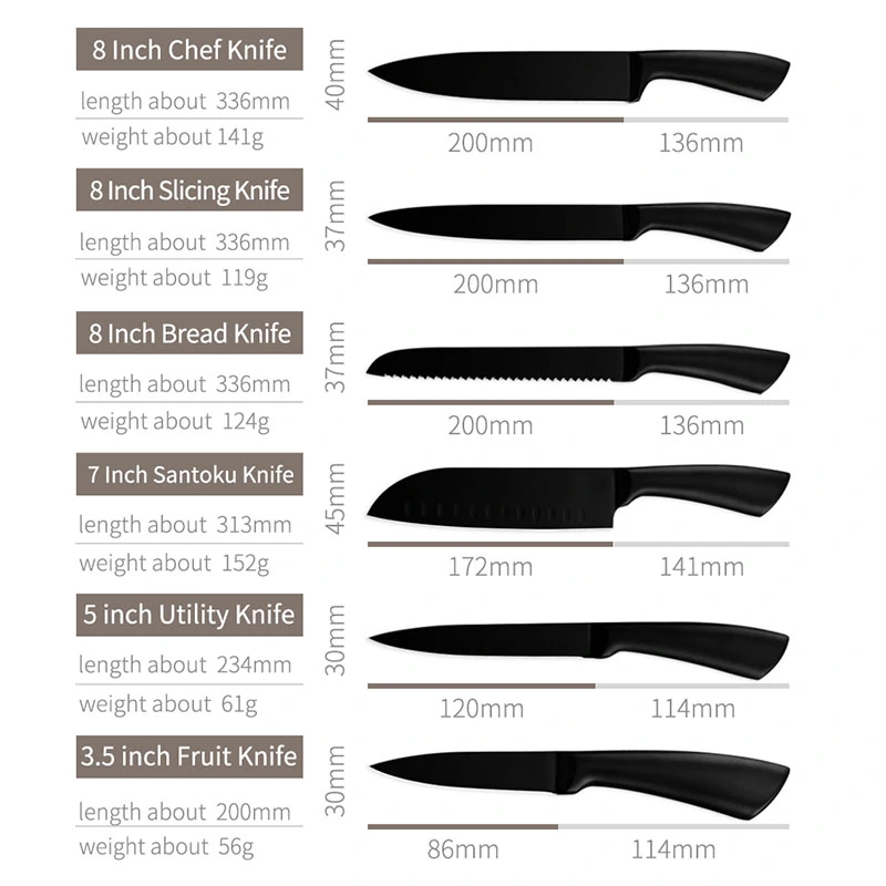 XYj High Carbon Stainless Steel Knife Set 6pcs best Kitchen Knives-8” Chef Knife, 8” Slicing Knife, 8” Bread Knife, 7”Santoku Knife, 5”Utility Knife,3