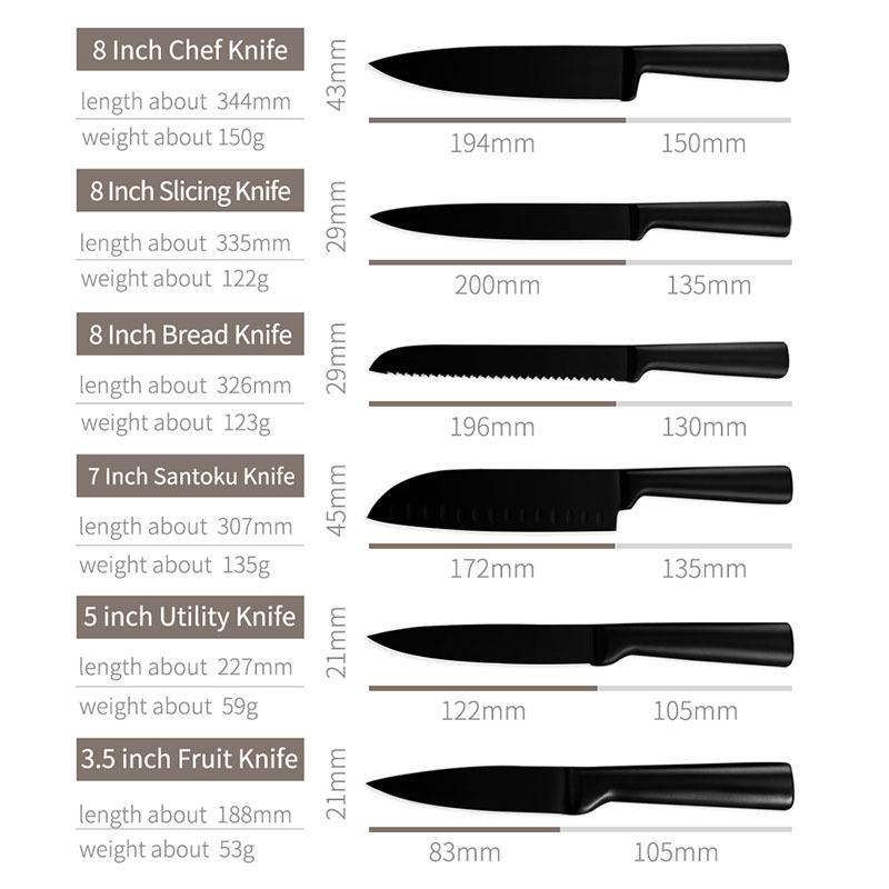 XYj Full Stainless Steel Cutlery Kitchen Knives 6pcs Set- Chef/Carving/Bread/Utility/Fruit/Japanese Chef Knife