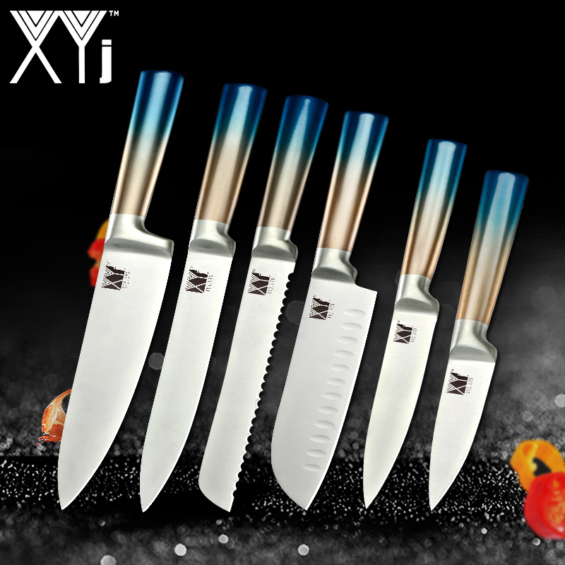 XYj Fashion Modern Gradient Stainless Steel Cutlery Set Kitchen Cooking Knives