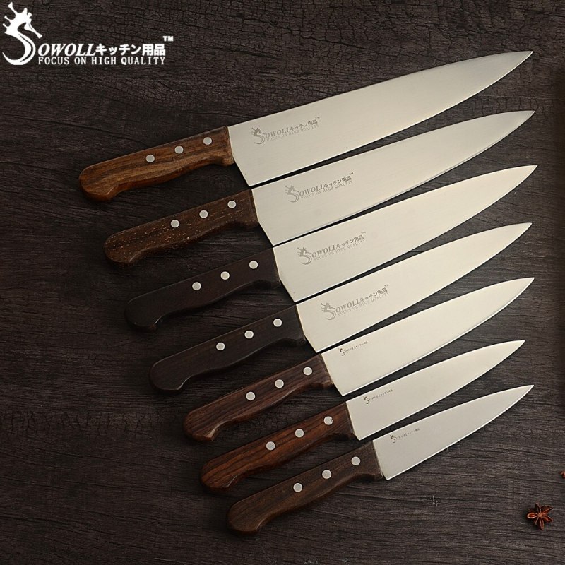 Sowoll 6-12 Inch Extra Large Chef Knife Kitchen Knife Set High Carbon Steel With Sandalwood Handle