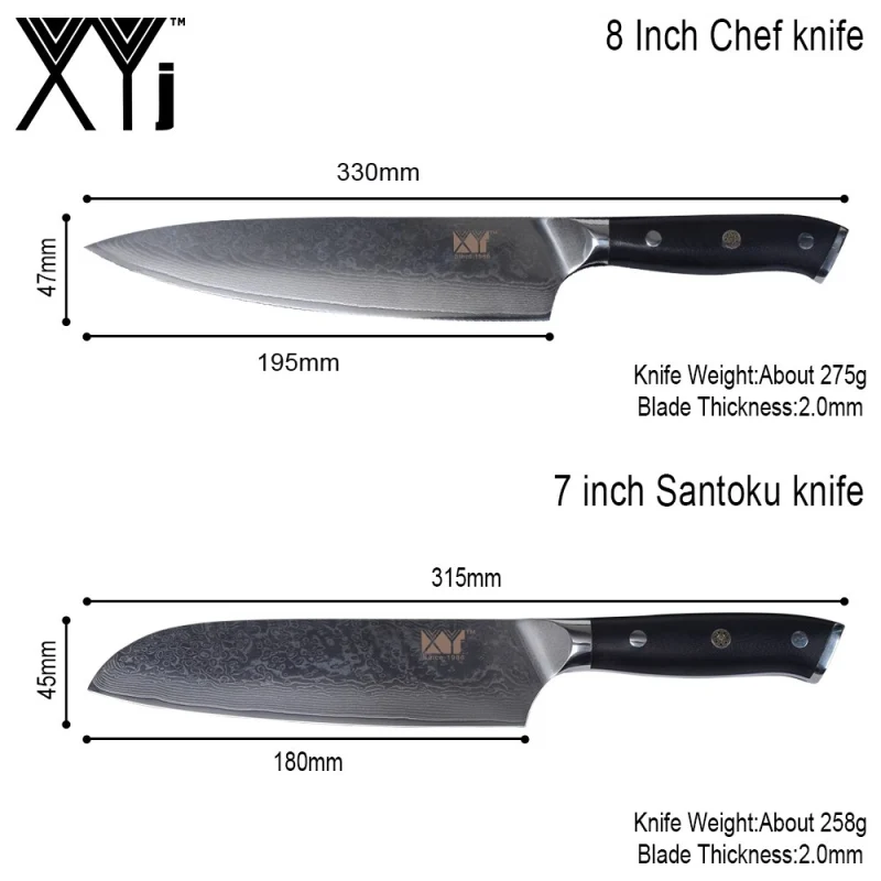 XYj Kitchen Knife Santoku &amp; Chef Japanese VG10 Steel Blade G10 Handle New Arrival 2019