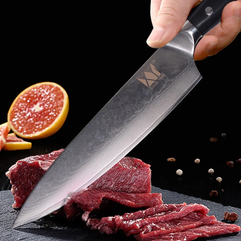 XYj Kitchen Knife Santoku &amp; Chef Japanese VG10 Steel Blade G10 Handle New Arrival 2019