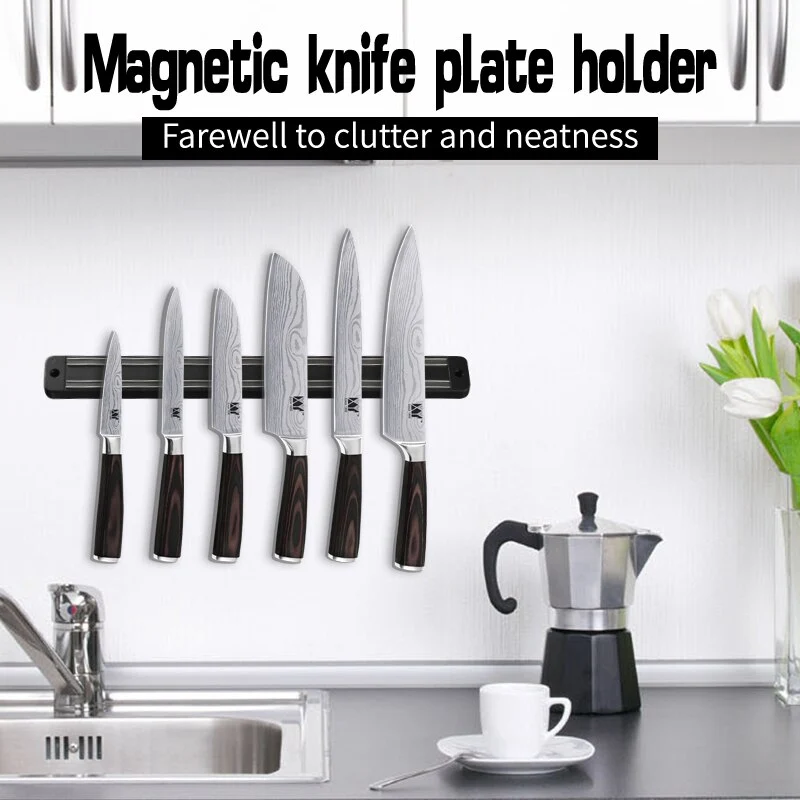 XYj Damascus Stainless Steel Magnetic Knife Holder Wall Mount Black ABS Metal Knife For Plastic Block Magnet Knife Holder Block