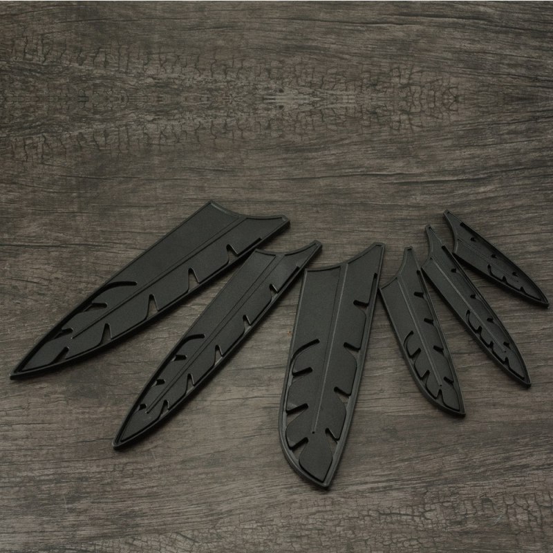 XYj 6 pcs Black ABS Plastic Kitchen Knife Stainless Steel Knife Blade Protector Set For 3.5 5 7 8 8 8 inches Knife Sheath Cover