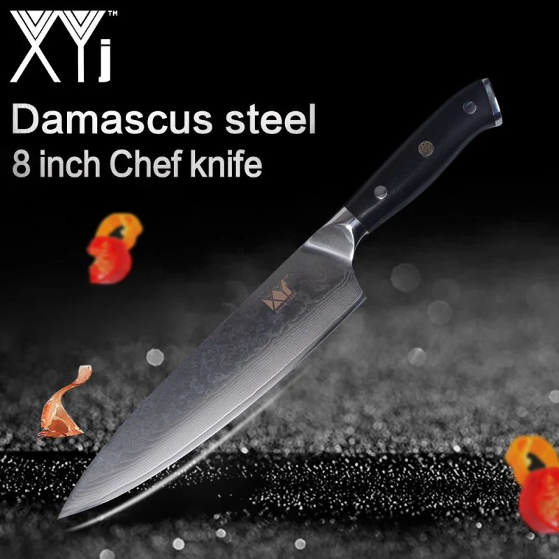 XYj Kitchen Knife Santoku &amp; Chef Japanese VG10 Steel Blade G10 Handle New Arrival 2019