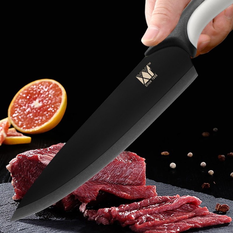 XYj Stainless Steel Kitchen Knife Set Black Blade Paring Utility Santoku Chef Slicing Bread Knife