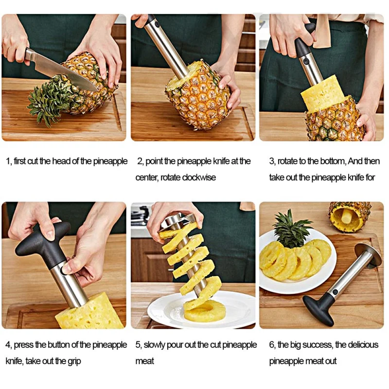 XYj Pineapple Easy Slicer Cutter Stainless Steel Pineapple Corer Peeler Stem Remover Tools