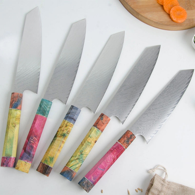 XYj wholesale professional multicolor solidified wood handle 8 inch VG10 Damascus steel Kiritsuke Japanese kitchen knives Chef Knife